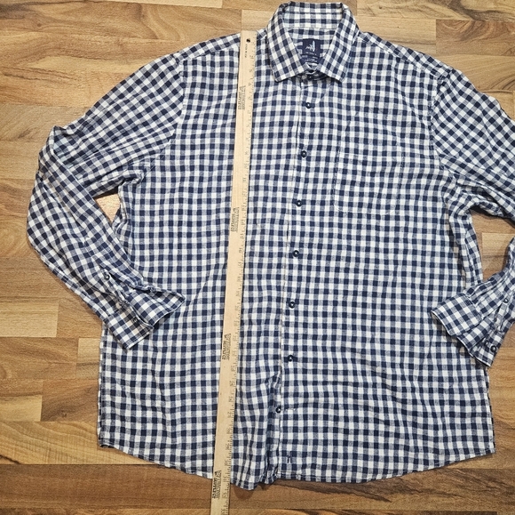 Johnnie-O Men’s XXL Checkered Long Sleeve Shirt Linen Cotton Blend Blue White - Picture 6 of 10